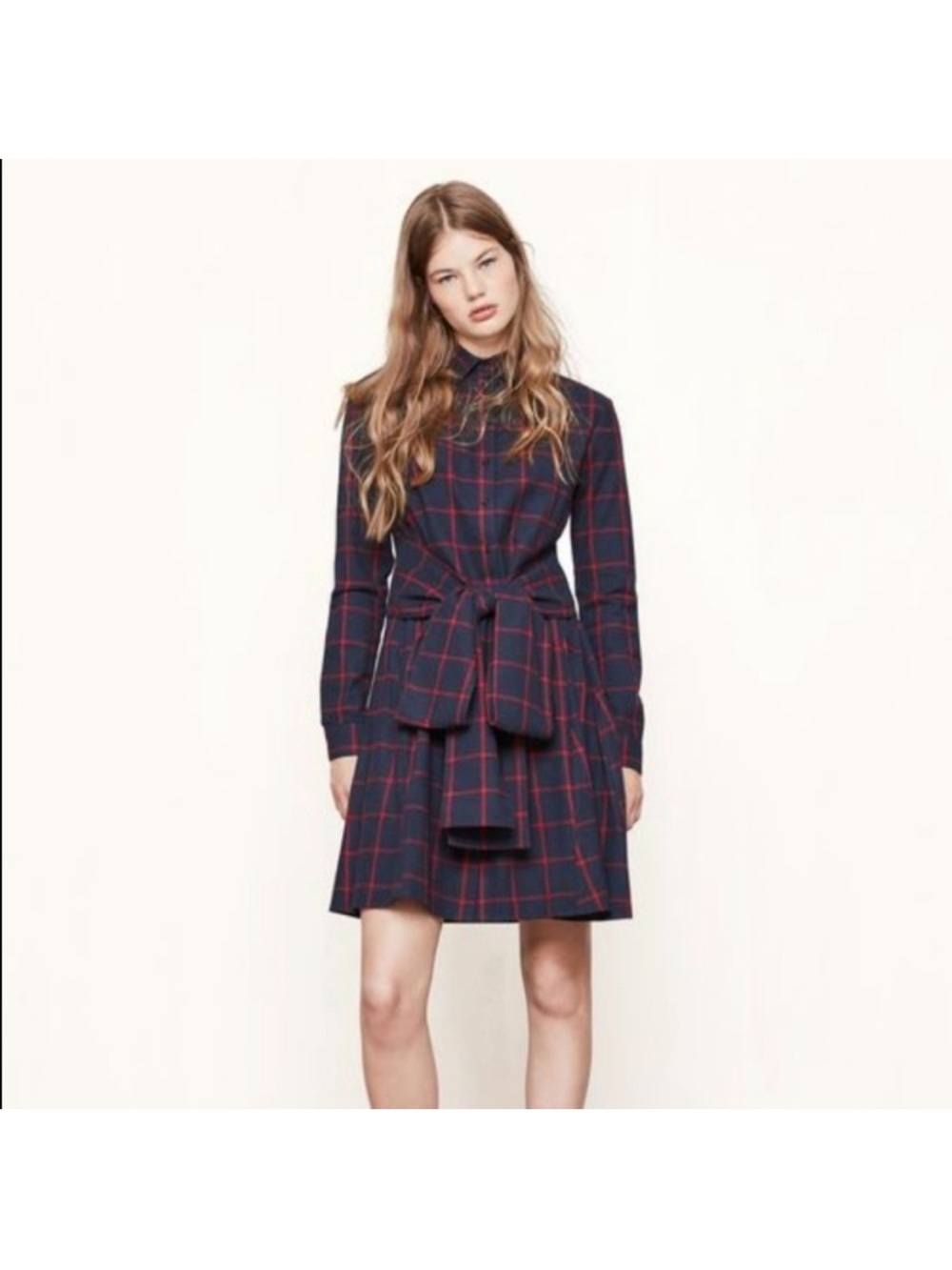 Maje Ruly Cotton Flannel Checked Shirt Dress